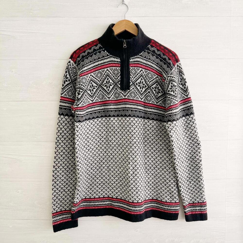 Artesania 1983 - Black red fair isle 1/4 zip sweater size M